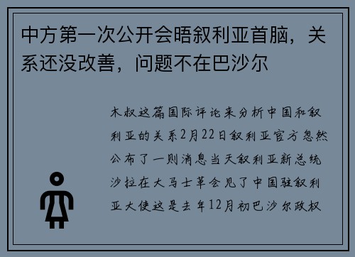 中方第一次公开会晤叙利亚首脑，关系还没改善，问题不在巴沙尔