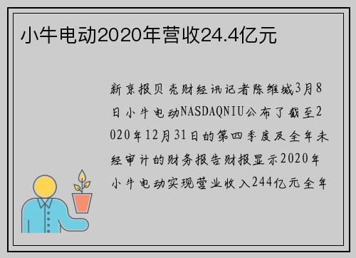 小牛电动2020年营收24.4亿元